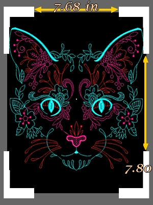 Floral cat face embroidery design, wildflower cat machine embroidery file, plant animal stitch art, machine embroidery file, instant download